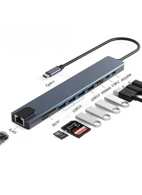 Type C To HD Multimedia Interface Adapter, Portable Multiport USB C Hub, Fast Transfer 10-in-1 Type C Adapter,(Ten-in-one HDMI4K+USB3.0+USB2.0*3+USB-C+PD100W+SD/TF+100M Network Port)