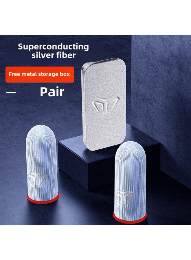 Luxury Esports Gaming Finger Sleeves Breathable Ice Silk Double-layer Fiber Sweat-proof Non-slip Mobile Game Finger Sleeves-Product Color:A Pair Of S03 【red_ultra Thin Glass Silver Fiber + Metal Sto - Image 1
