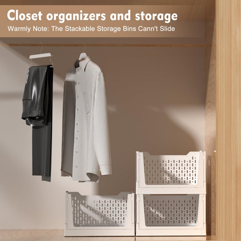 BUZIFU Stackable Plastic Storage Basket, 3 Pack Foldable Closet Organizers and Storage Bins with Wheels, Collapsible Drawer Shelf Storage Box Container for Office Bedroom Closet Wardrobe Kitchen Bathroom - Image 3