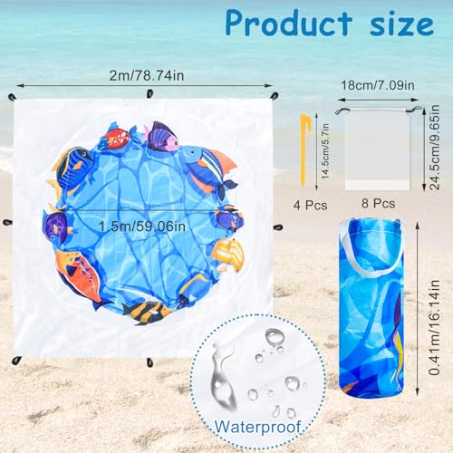 Fantang 6.5 X 6.5 Ft Baby Beach Pool, 2 in 1 Portable Kids Beach Play Pool Puddle Toddler Beach Blanket and Kiddie Pools Blue Cartoon Childs Sand Pit Paddling Pools with Water Bag for Boy Girl Outdoor Camping - Image 2