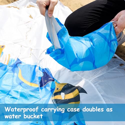 Fantang 6.5 X 6.5 Ft Baby Beach Pool, 2 in 1 Portable Kids Beach Play Pool Puddle Toddler Beach Blanket and Kiddie Pools Blue Cartoon Childs Sand Pit Paddling Pools with Water Bag for Boy Girl Outdoor Camping - Image 4