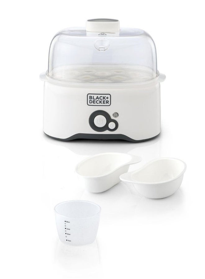 BLACK+DECKER Egg Cooker with 6-Egg Rack, 2 Poaching Pans, Dry Boil Protection, Auto Shutoff, Transparent Cover, Easy to Clean, Perfect for Boiled and Poached Eggs, 280 W EG200-B5 White - Image 4