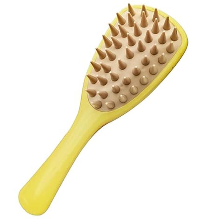 URBAN BOX Shampoo Brush With Long Handle For Bathing Massaging and Deep Cleansing on Wet or Dry Hair Scalp Exfoliator For Dandruff Removal Yellow - Image 1