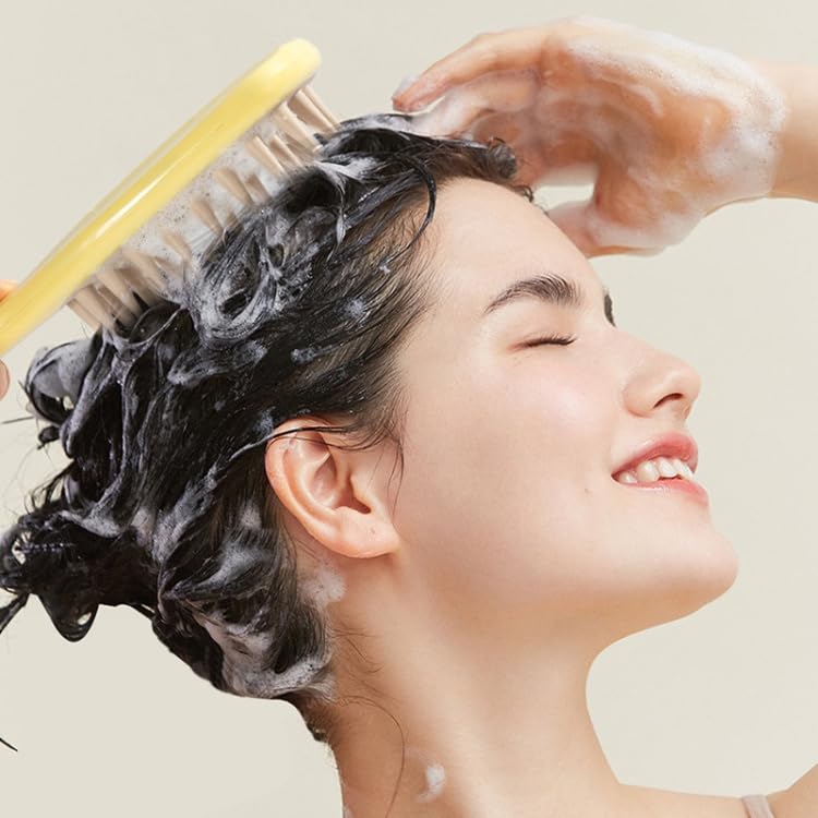 URBAN BOX Shampoo Brush With Long Handle For Bathing Massaging and Deep Cleansing on Wet or Dry Hair Scalp Exfoliator For Dandruff Removal Yellow - Image 5
