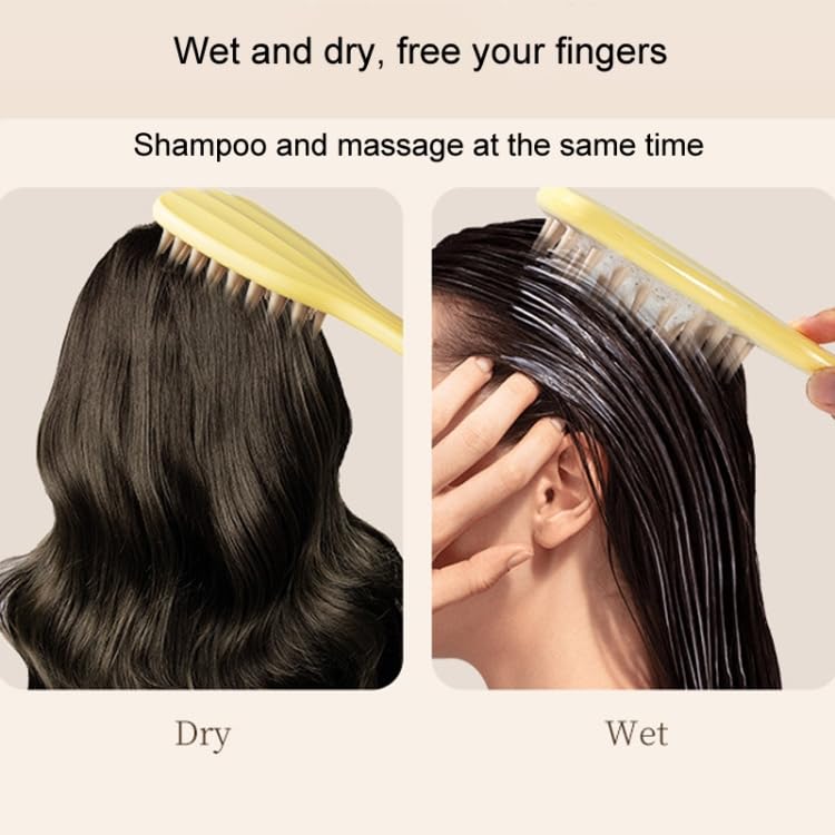 URBAN BOX Shampoo Brush With Long Handle For Bathing Massaging and Deep Cleansing on Wet or Dry Hair Scalp Exfoliator For Dandruff Removal Yellow - Image 4