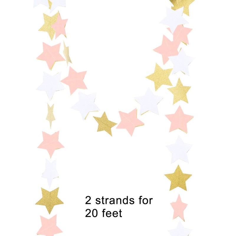 MOWO Paper Garland Twinkle Star Pink Gold Glitter and White 3'' Circle Decoration 2pc 20 feet in Total - Image 4