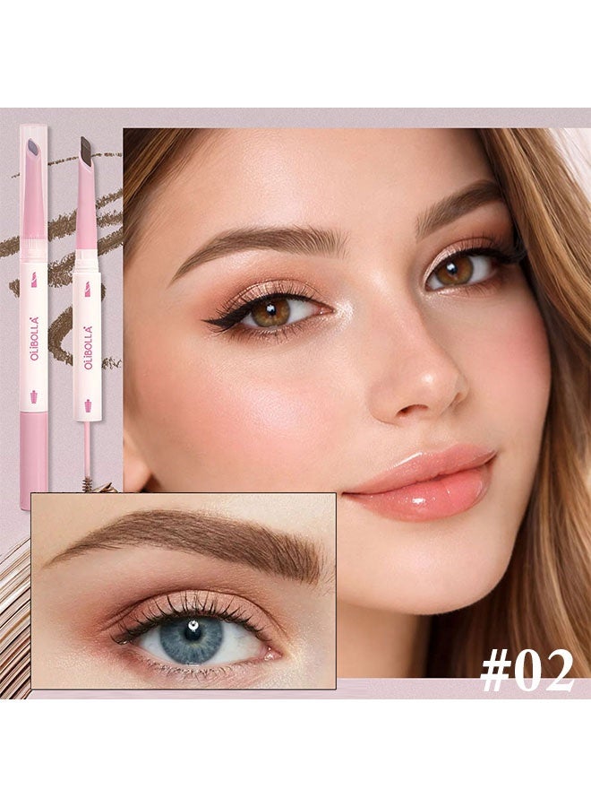 OLIBOLLA Dual Ended Eyebrow Pencil,Dual-Sided Natural Soft Textured Eyebrow Pencil, for Daily Look Eyebrow Makeup,Brow Brush,Fine Tip 02# - Image 2