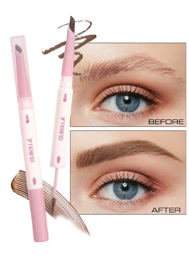OLIBOLLA Dual Ended Eyebrow Pencil,Dual-Sided Natural Soft Textured Eyebrow Pencil, for Daily Look Eyebrow Makeup,Brow Brush,Fine Tip 02# - Image 1