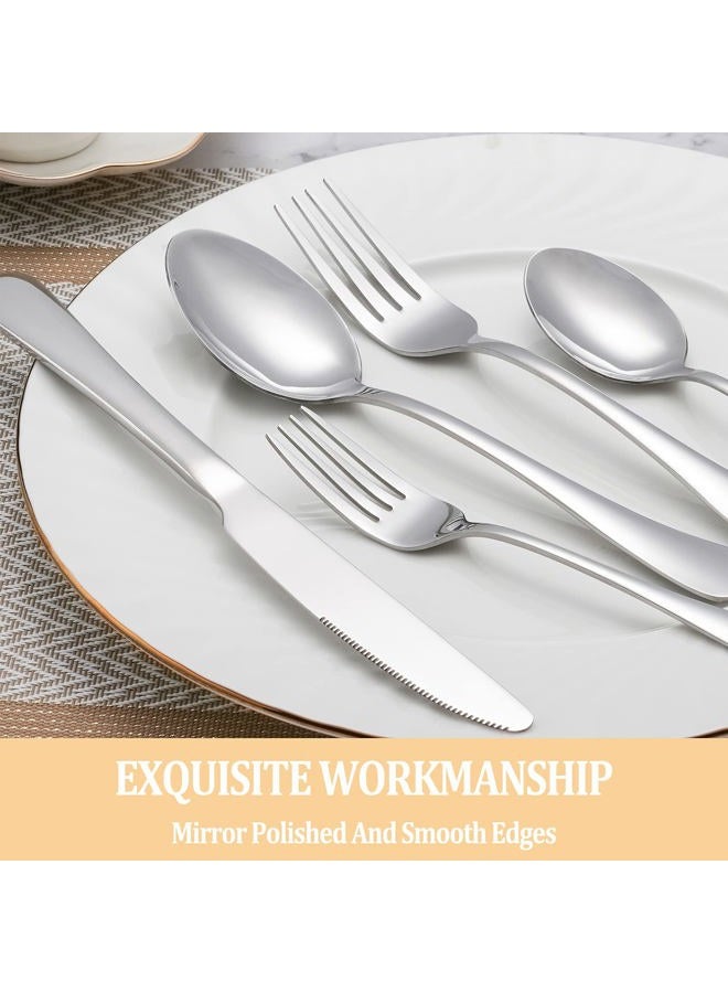 MUTNITT 50 Piece Silverware Set Service for 10,Premium Stainless Steel Flatware Set,Mirror Polished Cutlery Utensil Set,Durable Home Kitchen Eating Tableware Set,Include Fork Knife Spoon Set,Dishwasher - Image 4