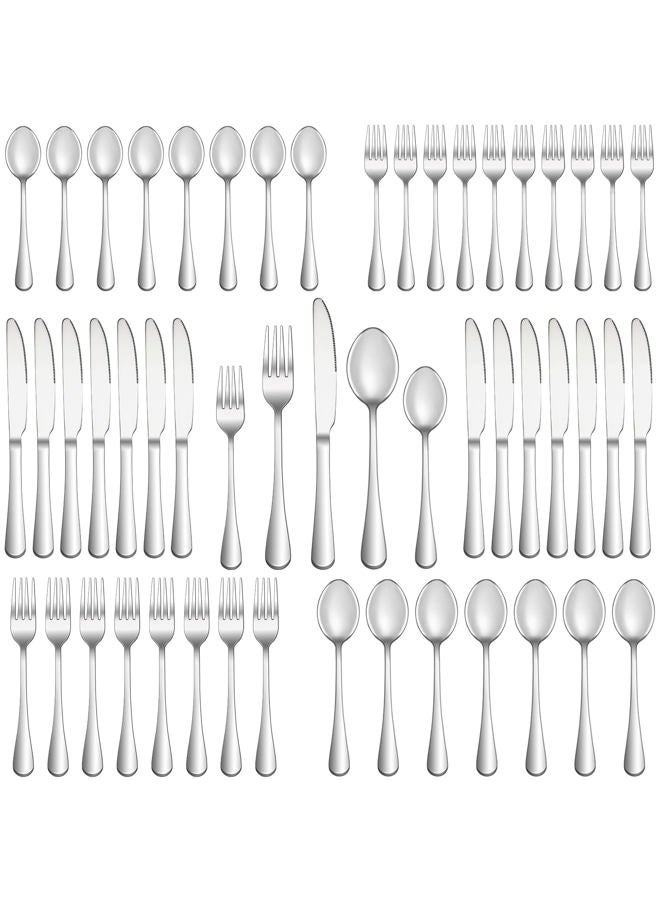 MUTNITT 50 Piece Silverware Set Service for 10,Premium Stainless Steel Flatware Set,Mirror Polished Cutlery Utensil Set,Durable Home Kitchen Eating Tableware Set,Include Fork Knife Spoon Set,Dishwasher - Image 1