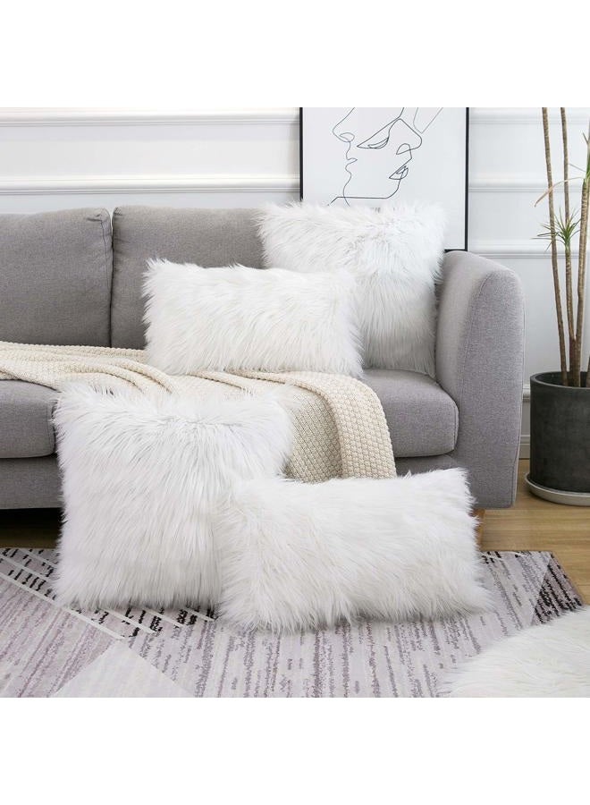 WLNUI Set of 2 White Decorative Fluffy Pillow Covers New Luxury Series Merino Style Faux Fur Throw Pillow Covers Square Fuzzy Cushion Case 16x16 Inch - Image 2