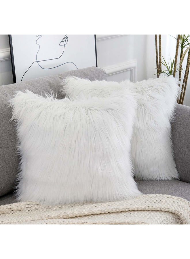 WLNUI Set of 2 White Decorative Fluffy Pillow Covers New Luxury Series Merino Style Faux Fur Throw Pillow Covers Square Fuzzy Cushion Case 16x16 Inch - Image 1
