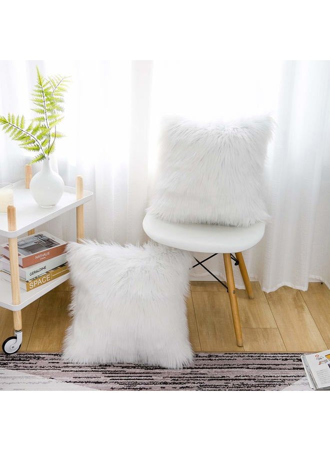 WLNUI Set of 2 White Decorative Fluffy Pillow Covers New Luxury Series Merino Style Faux Fur Throw Pillow Covers Square Fuzzy Cushion Case 16x16 Inch - Image 5