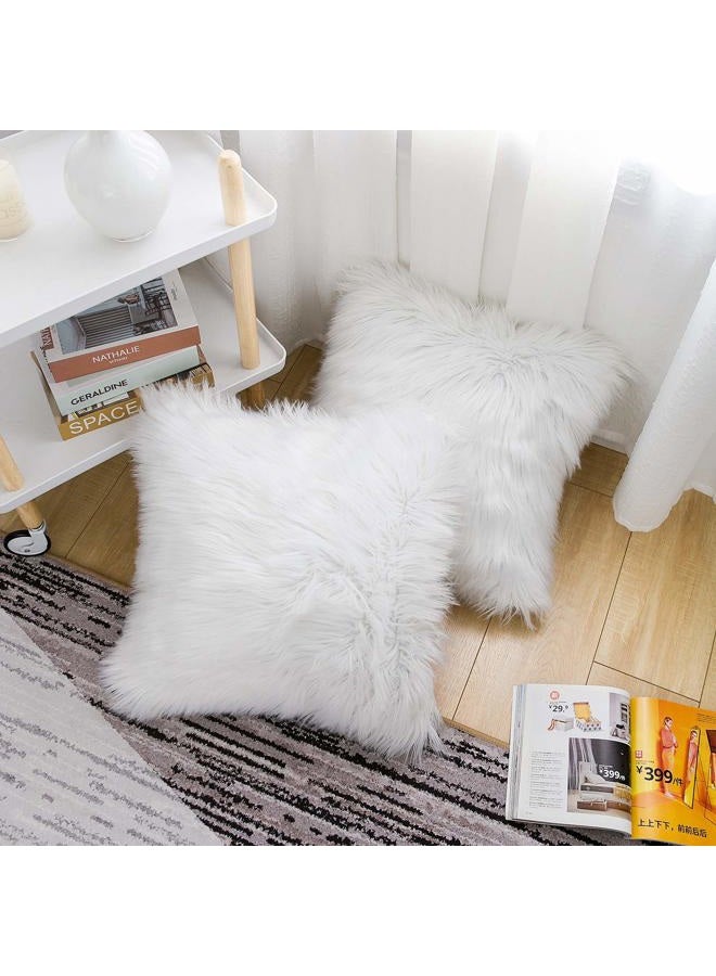 WLNUI Set of 2 White Decorative Fluffy Pillow Covers New Luxury Series Merino Style Faux Fur Throw Pillow Covers Square Fuzzy Cushion Case 16x16 Inch - Image 4