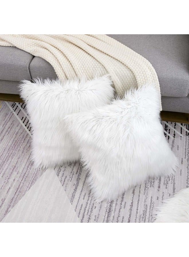 WLNUI Set of 2 White Decorative Fluffy Pillow Covers New Luxury Series Merino Style Faux Fur Throw Pillow Covers Square Fuzzy Cushion Case 16x16 Inch - Image 3