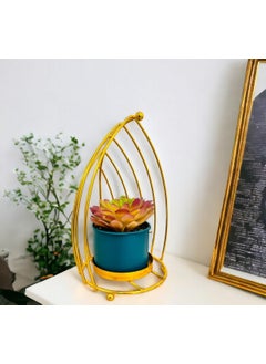 Home Elements HOME ELEMENTS Tabletop Artificial Flowers in Metal Frame Vase for Room Decor Centre Table Showpiece Artificial Flower Pots for Living Room Office New Home Decoration Gift - 14x21cm  - Image 1