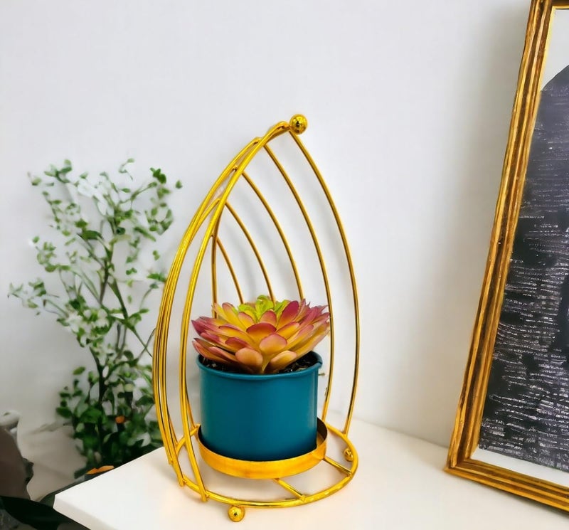 HOME ELEMENTS Tabletop Artificial Flowers in Metal Frame Vase for Room Decor Centre Table Showpiece Artificial Flower Pots for Living Room Office New Home Decoration Gift - 14x21cm - Image 1
