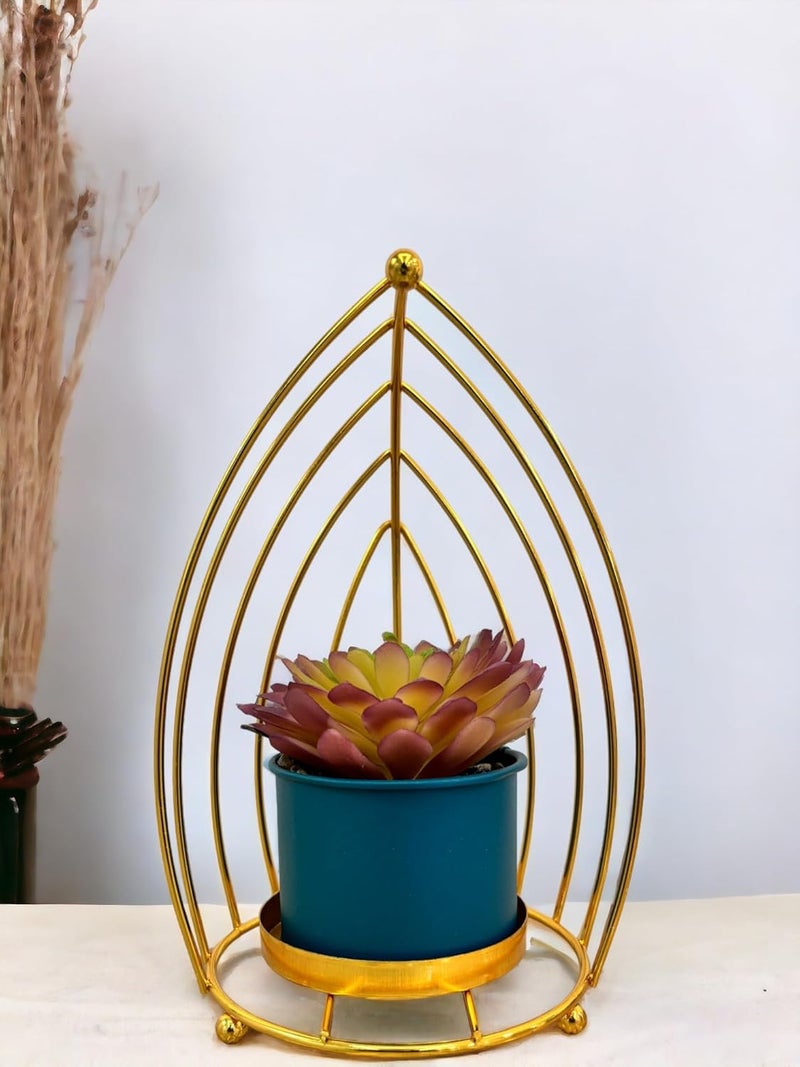 HOME ELEMENTS Tabletop Artificial Flowers in Metal Frame Vase for Room Decor Centre Table Showpiece Artificial Flower Pots for Living Room Office New Home Decoration Gift - 14x21cm - Image 2