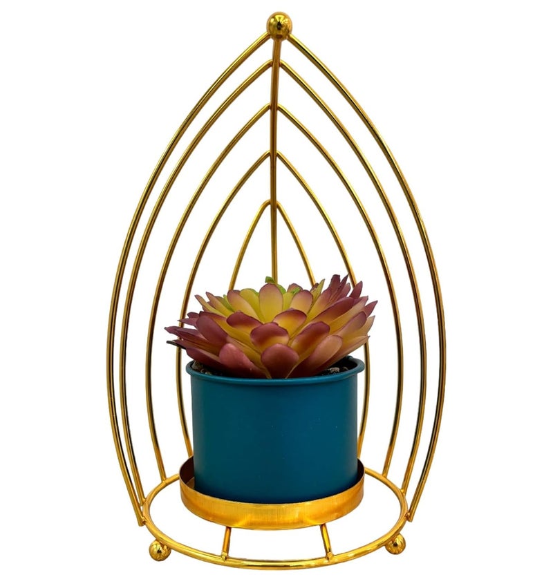 HOME ELEMENTS Tabletop Artificial Flowers in Metal Frame Vase for Room Decor Centre Table Showpiece Artificial Flower Pots for Living Room Office New Home Decoration Gift - 14x21cm - Image 4