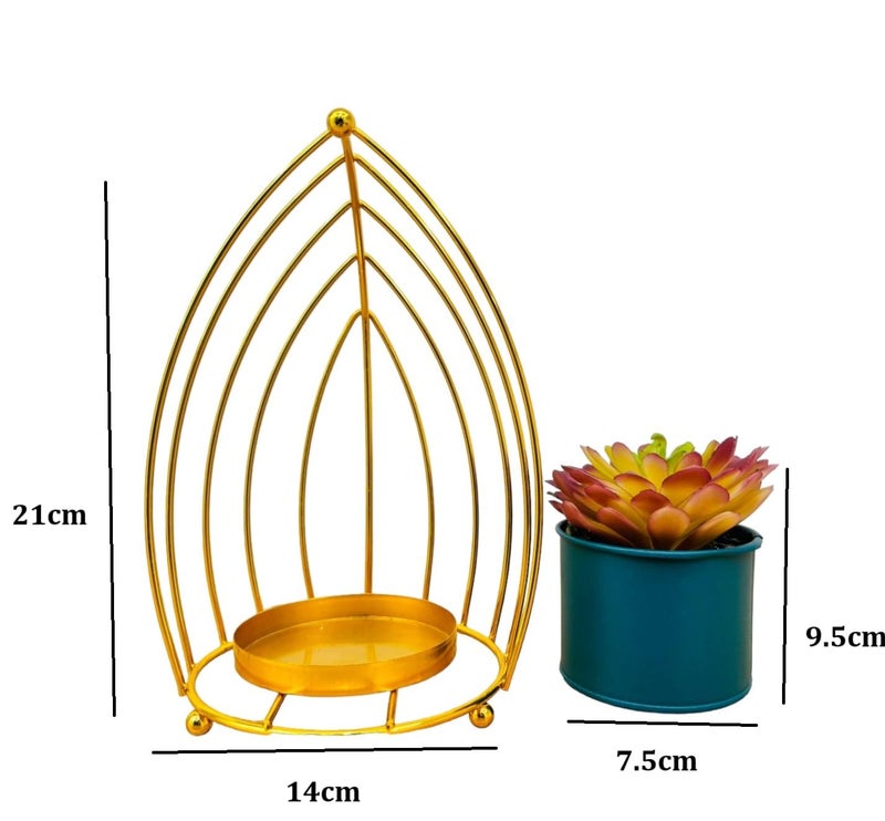 HOME ELEMENTS Tabletop Artificial Flowers in Metal Frame Vase for Room Decor Centre Table Showpiece Artificial Flower Pots for Living Room Office New Home Decoration Gift - 14x21cm - Image 3
