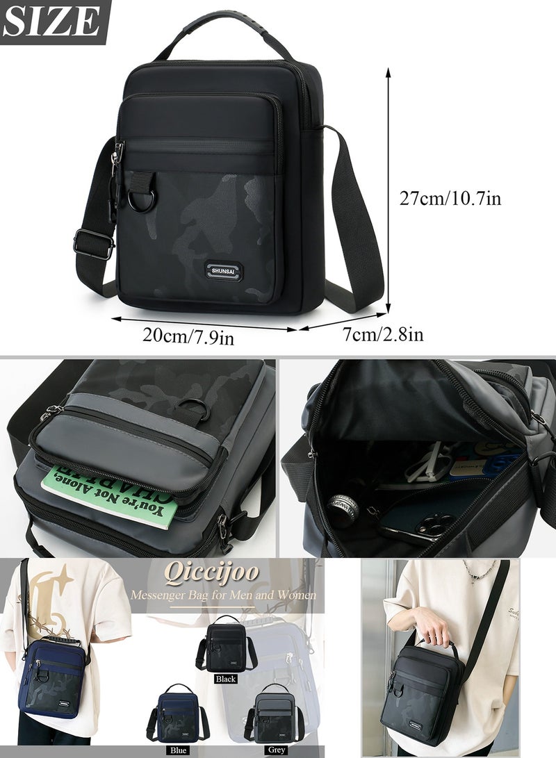 Qiccijoo Crossbody Bag Messenger Bag for Men or Women Purse Shoulder Bag Sling Bag Travel Bag for Business Office School Satchel Bags Small Carry Bags(Black) - Image 2