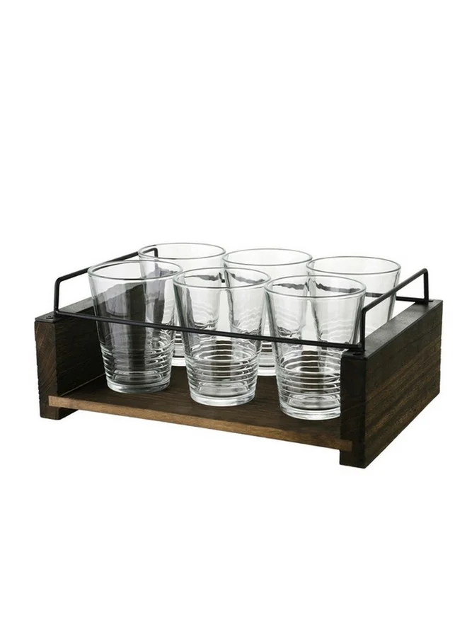 Bien Servi 6-Piece Contemporary Design Glass Drinking Set with Tray Clear and Brown 13 x 20.5 x 28.5 cm 238122