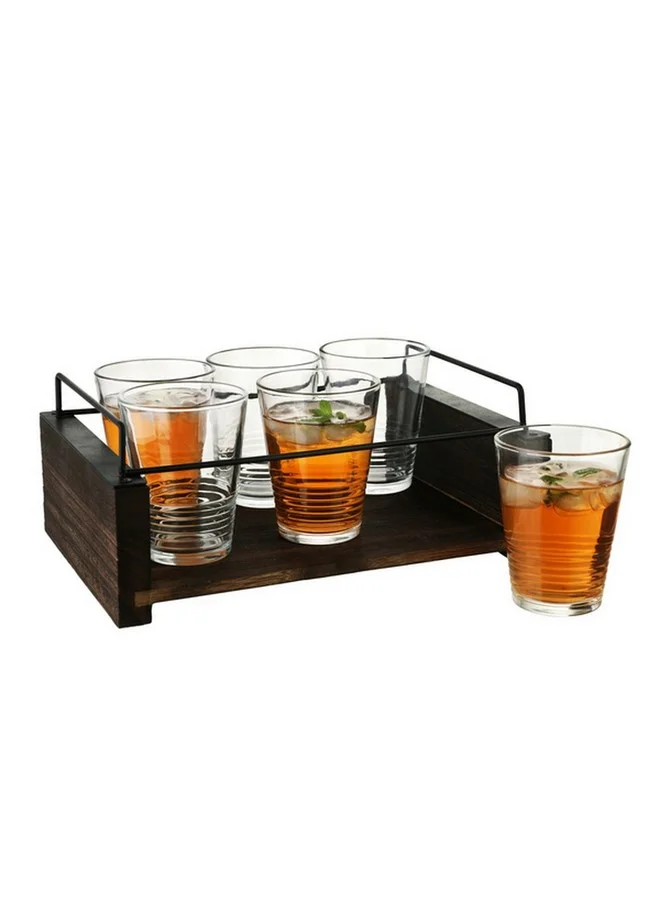 Bien Servi 6-Piece Contemporary Design Glass Drinking Set with Tray Clear and Brown 13 x 20.5 x 28.5 cm 238122