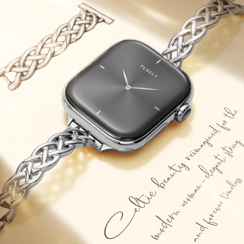 Tlselt Silm Bracelet Compatible with Apple Watch Bands 38/40/41/42/44/45/46/49mm for Women, Celtic Thin Dressy Stainless Steel Metal Designer Fancy Strap for iWatch Series 11 10 9 8 7 6 5 4 3 SE Ultra - Image 3