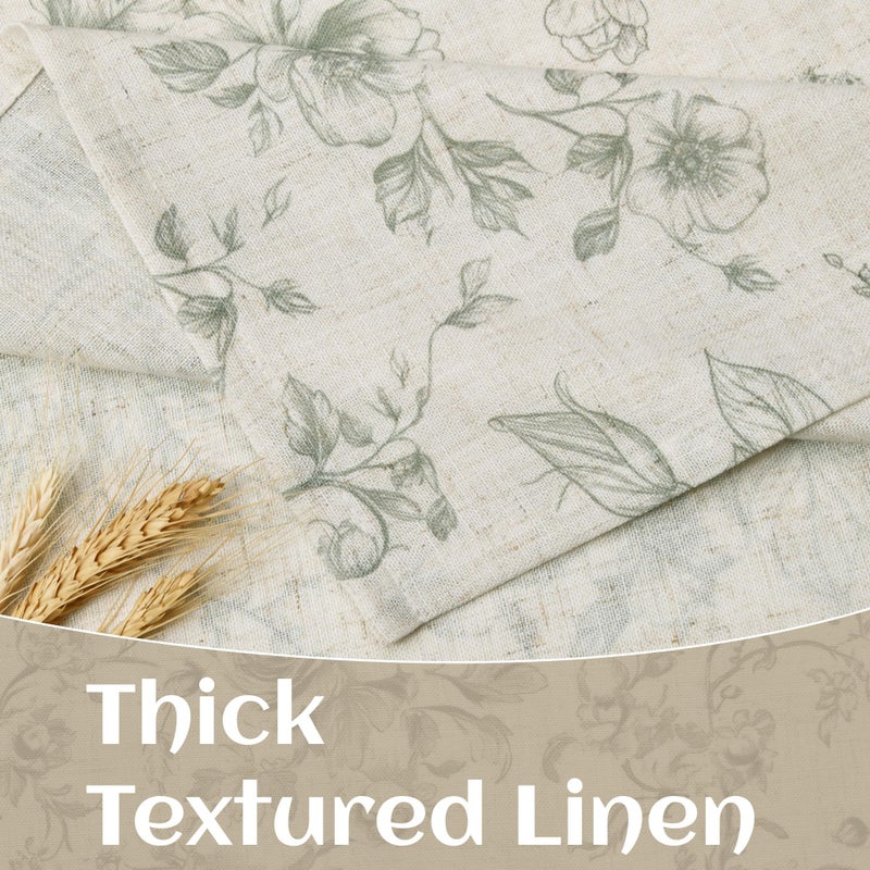 JIUZHEN Thick Textured Linen Floral Valance for Kitchen/Living Room/Bedroom Window, Rod Pocket French Farmhouse Light Filtering Valance Curtain, Green Peony Fragmented Flowers, 52 x 14 Inches, 1 Panel - Image 3