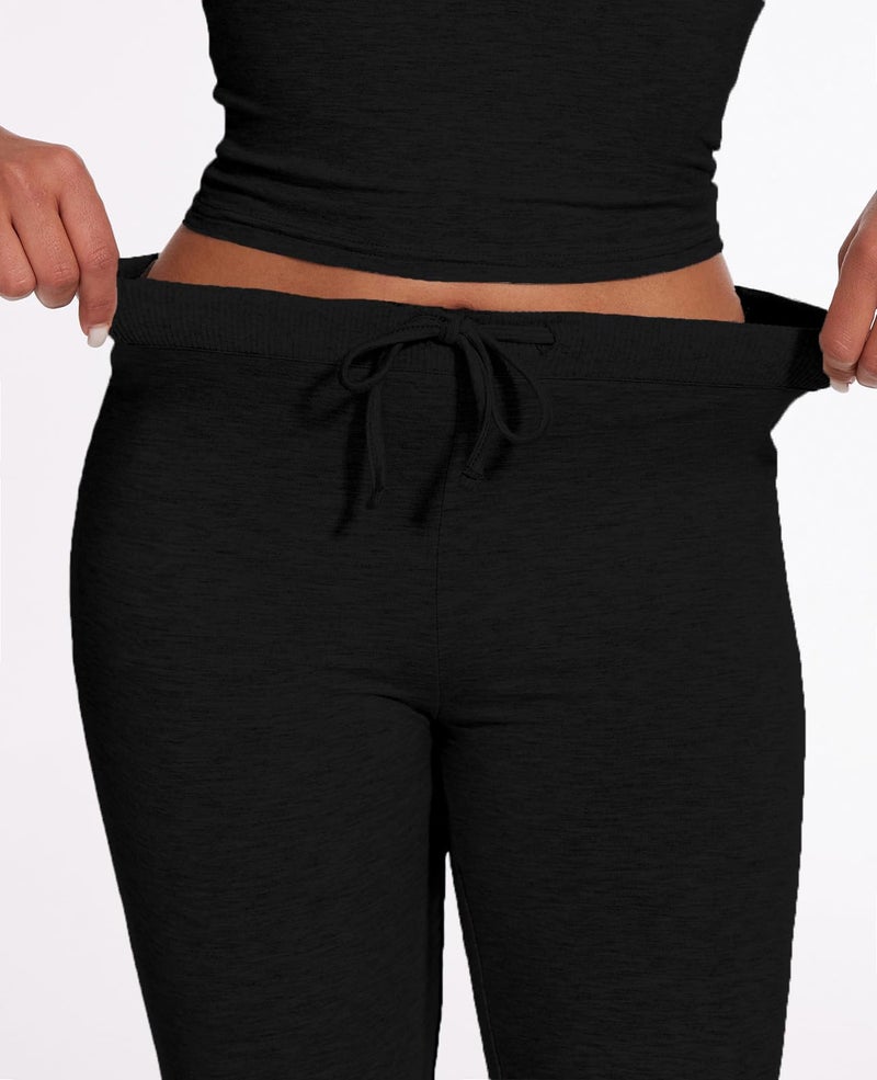 AnotherChill Women's 2 Piece Lounge Sets Straight Leg Pants Set Short Sleeve Crop T-shirt Casual Outfits Comfy Loungewear (Black, Small) - Image 5