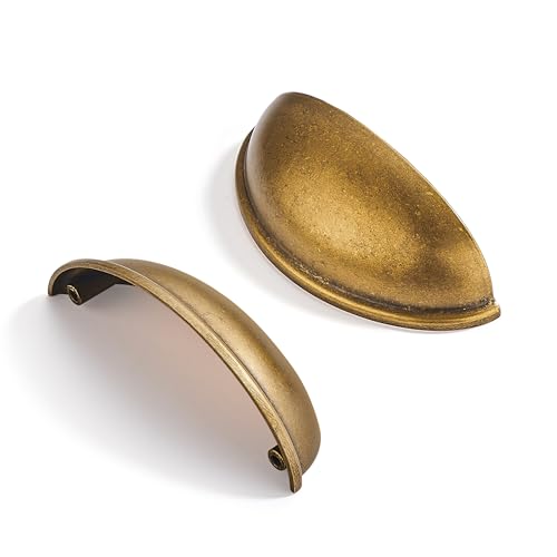 CABDM 10 Pack 312 Drawer Pulls Antique Brass Cabinet Cup Pulls Kitchen Hardware Cabinet Handles Drawer Handles Knobs 312 inch 89mm Center to Center - Image 1