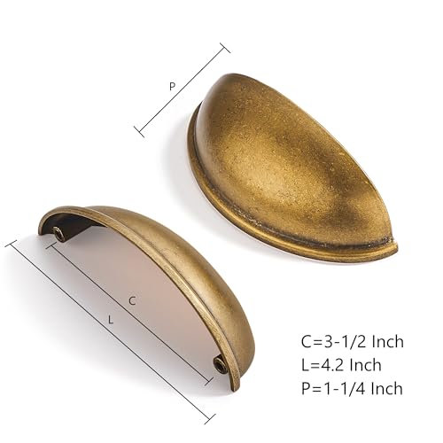 CABDM 10 Pack 312 Drawer Pulls Antique Brass Cabinet Cup Pulls Kitchen Hardware Cabinet Handles Drawer Handles Knobs 312 inch 89mm Center to Center - Image 3