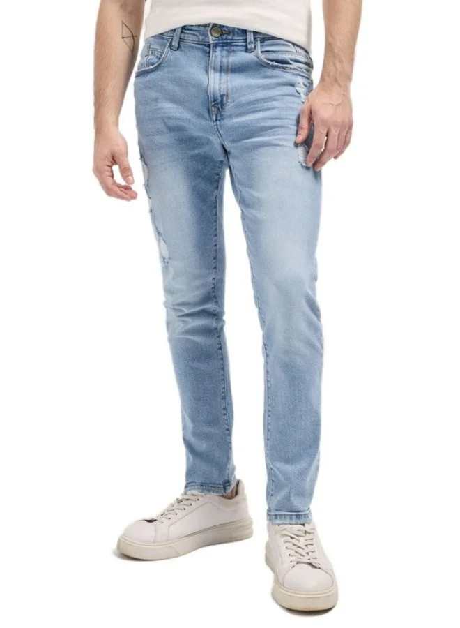 Men's Light Blue with Light Fade Distressed Mid-Rise Slim Fit Jeans Classic Comfort With Modern Style, Perfect For Everyday Casual Looks And Effortless Streetwear Vibes