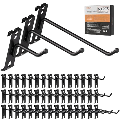 INCLY 2/4/6 Inch Gridwall Hooks, 60 Pack Heavy Duty Black Display Hooks for Grid Wall Panels, Grid Wall Accessory for Storage Display Clothes in Retail Shop Garage - Image 1
