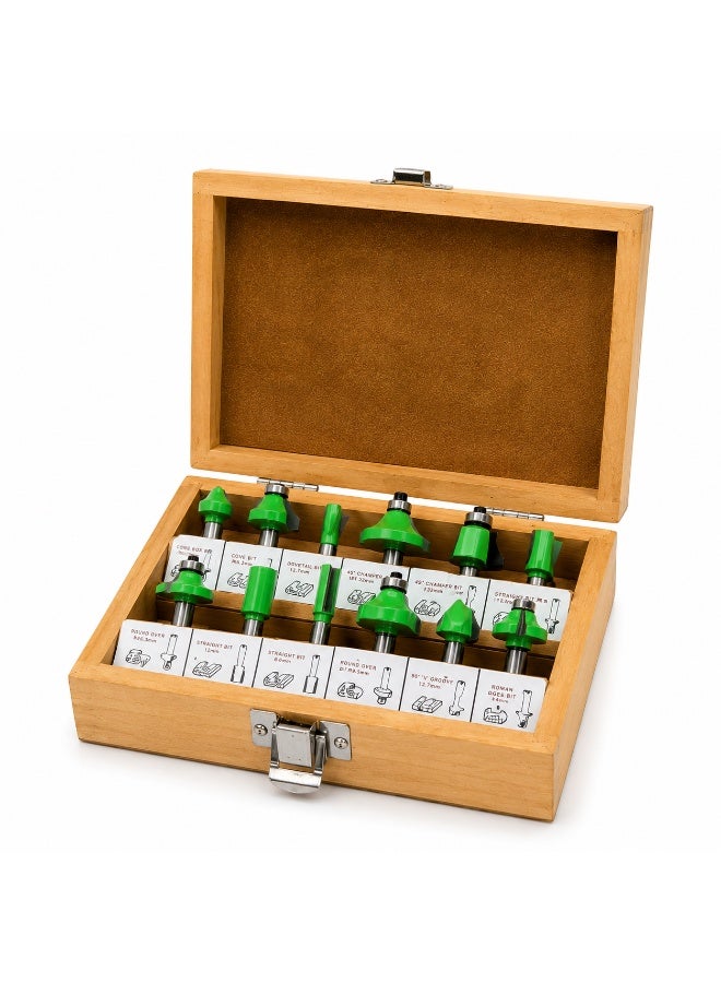 Wulf 12PCS Router Bit Set with Wooden Storage Case, Tungsten Carbide Wood Router Cutter Kit for Woodworking, Trimming, Grooving, Edge Forming & Carpentry Projects - Image 2