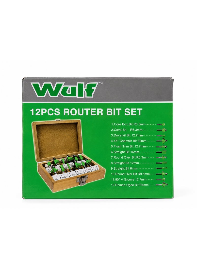 Wulf 12PCS Router Bit Set with Wooden Storage Case, Tungsten Carbide Wood Router Cutter Kit for Woodworking, Trimming, Grooving, Edge Forming & Carpentry Projects - Image 3