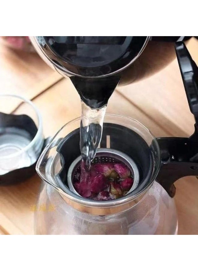 Generic Glass Teapot Set with Stainless Steel Infuser & 4 Cups – Heat-Resistant Kettle with Comfortable Handle, Removable Fine Mesh Filter – For Loose Leaf Tea, Herbal & Black Tea – Clear/Black – 5-Piece Set - Image 4