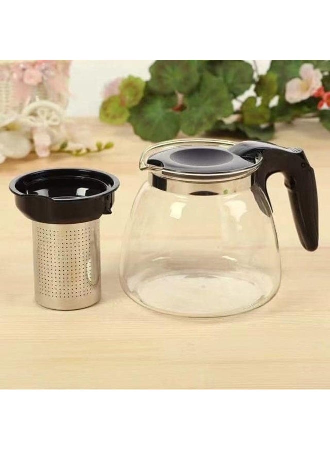 Generic Glass Teapot Set with Stainless Steel Infuser & 4 Cups – Heat-Resistant Kettle with Comfortable Handle, Removable Fine Mesh Filter – For Loose Leaf Tea, Herbal & Black Tea – Clear/Black – 5-Piece Set - Image 5