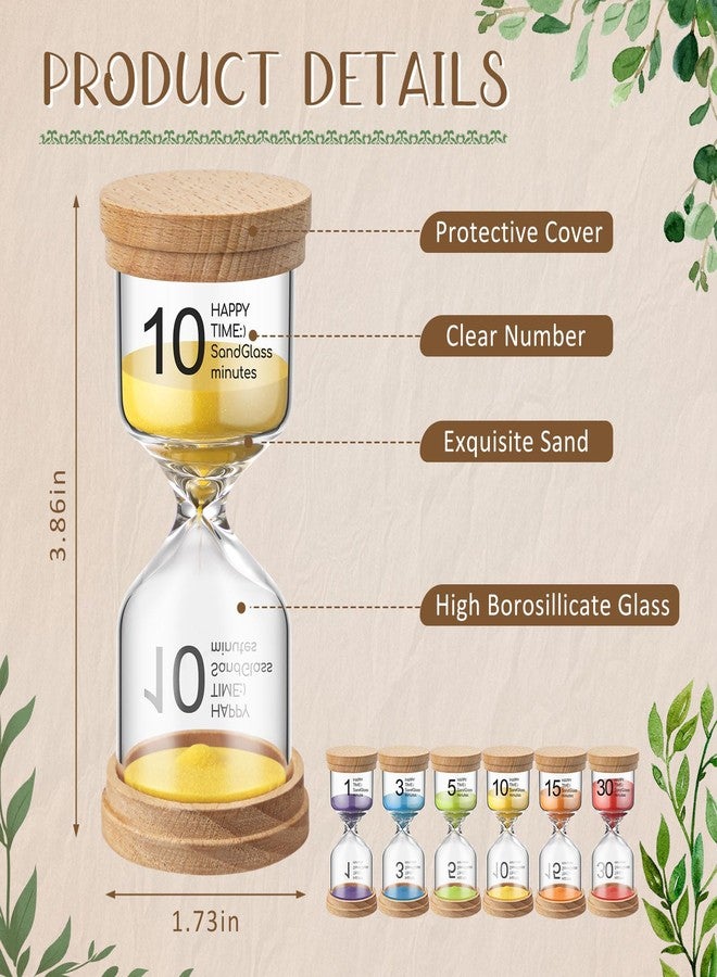 Kingdder Pack of 6 Wooden Sand Timer Set Operation Colorful Hourglass Timer Sandglass 1/3/5/10/15/30 Minutes Wood Sand Clock for Back to School Classroom Office Kitchen Cooking Home - Image 2