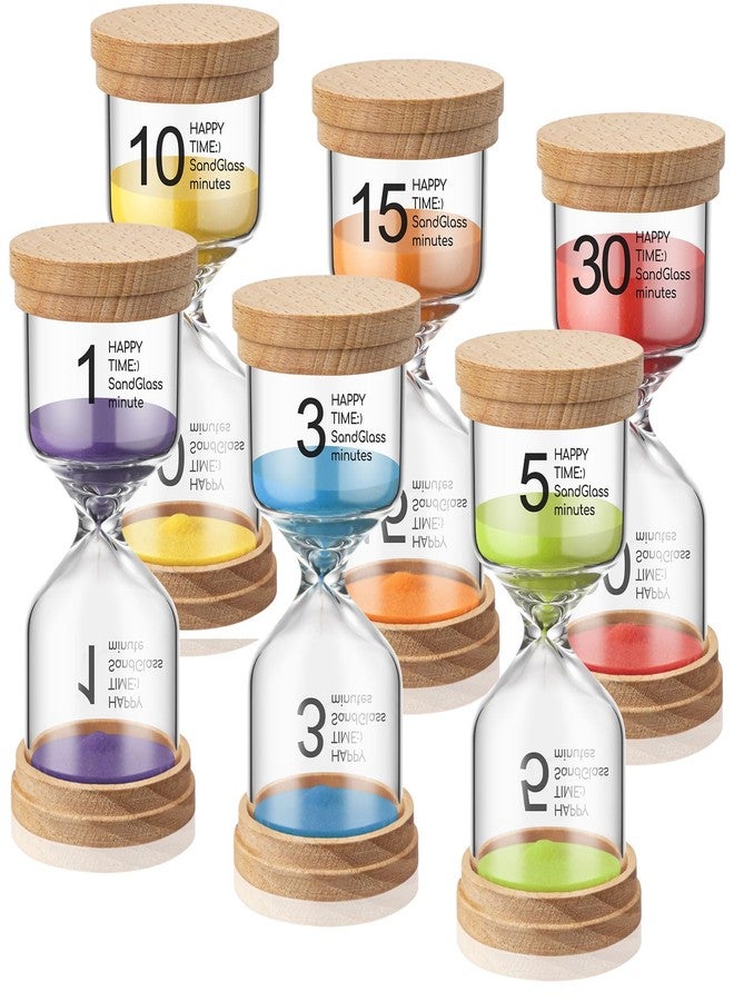 Kingdder Pack of 6 Wooden Sand Timer Set Operation Colorful Hourglass Timer Sandglass 1/3/5/10/15/30 Minutes Wood Sand Clock for Back to School Classroom Office Kitchen Cooking Home - Image 1