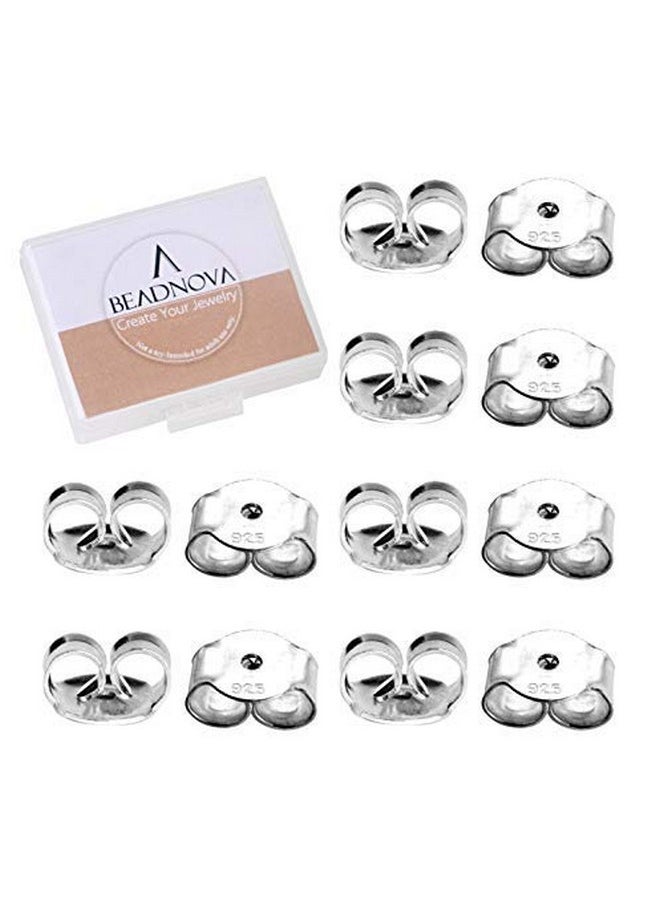 BEADNOVA - 925 Sterling Silver Earring Backs Butterfly Earring Backing For Studs Locking Earring Backs Hypoallergenic Earring Backings Replacement Secure Earring Backs For Posts (12 Pcs) - Image 1
