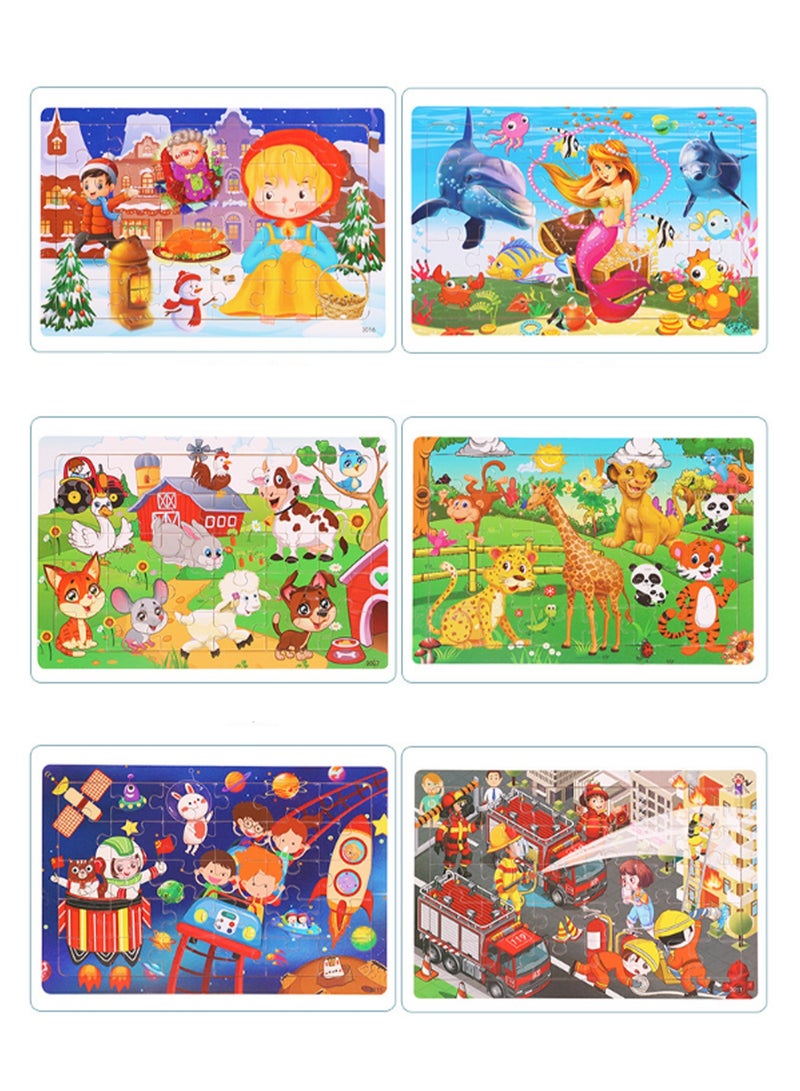 6 Piece Set Wooden Jigsaw Puzzle for Kids Ages 3-5, 30 Pieces Colorful Wooden Jigsaw Puzzle for Toddlers Learning Educational Jigsaw Puzzle Toys for Boys and Girls, Suitable for Kids Ages 3 4 5 6 - Image 1