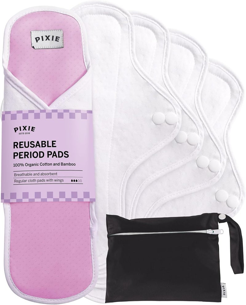 Pixie Cup Pixie Cotton Cloth Pads for Feminine Care - 100% Organic Reusable Pads - Ranked 1 for Softest Menstrual Sanitary Napkins - Machine Washable & Includes Free Wet Bag - Menstrual Liner (Regular) - Image 1