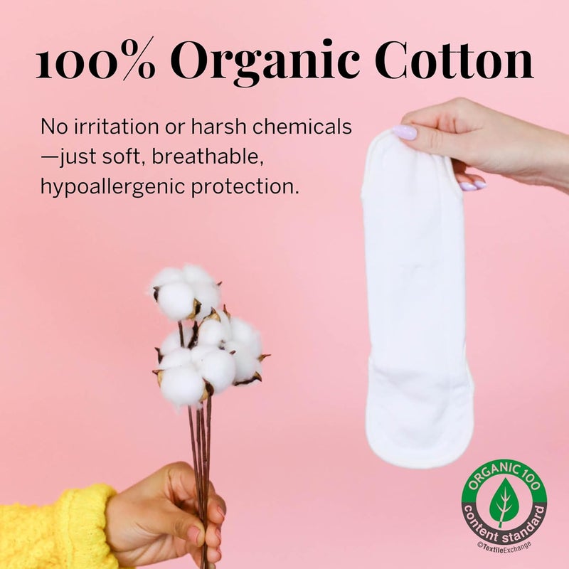 Pixie Cup Pixie Cotton Cloth Pads for Feminine Care - 100% Organic Reusable Pads - Ranked 1 for Softest Menstrual Sanitary Napkins - Machine Washable & Includes Free Wet Bag - Menstrual Liner (Regular) - Image 2