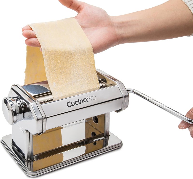 CucinaPro آلة صنع المعكرونة ديلوكس مجموعة عطلة من الفولاذ المقاوم للصدأ مع 3 ملحقات قابلة للتبديل تصنع 5 أنواع مختلفة من المعكرونة سباغيتي فيتوتشيني شعر الملائكة نودلز رافيولي لازانيت دائمة القطع هدية عيد الميلاد - Image 4