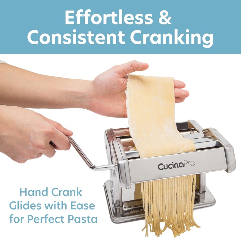CucinaPro آلة صنع المعكرونة ديلوكس مجموعة عطلة من الفولاذ المقاوم للصدأ مع 3 ملحقات قابلة للتبديل تصنع 5 أنواع مختلفة من المعكرونة سباغيتي فيتوتشيني شعر الملائكة نودلز رافيولي لازانيت دائمة القطع هدية عيد الميلاد - Image 3
