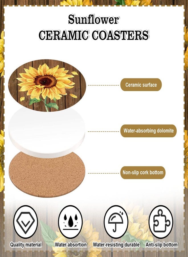 وولاين قاعدة أكواب سيراميك عتيقة من Whaline بنقشة زهرة عباد الشمس، مناسبة لفصلي الربيع والصيف، بتصميم ريفي مزهر، مثالية للأكواب والأكواب المنزلية والمطبخية ولوازم الحفلات، مقاس 4.1 × 0.3 بوصة، طقم من 4 قطع - Image 3