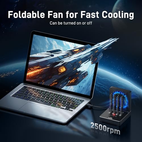 FIDECO M.2 NVMe Cloner and Data Eraser, 4-Bay SSD Cloner Dock with Foldable Cooling Fan, 40Gbps (4X 10Gbps, 2X 20Gbps) NVMe Duplicator, Support Offline Clone and Offline Data Eraser, Protect Privacy - Image 3