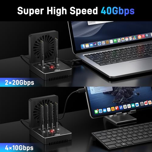 FIDECO M.2 NVMe Cloner and Data Eraser, 4-Bay SSD Cloner Dock with Foldable Cooling Fan, 40Gbps (4X 10Gbps, 2X 20Gbps) NVMe Duplicator, Support Offline Clone and Offline Data Eraser, Protect Privacy - Image 2