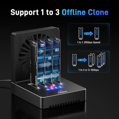 FIDECO M.2 NVMe Cloner and Data Eraser, 4-Bay SSD Cloner Dock with Foldable Cooling Fan, 40Gbps (4X 10Gbps, 2X 20Gbps) NVMe Duplicator, Support Offline Clone and Offline Data Eraser, Protect Privacy - Image 4